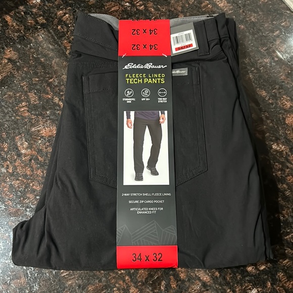 Men's Eddie Bauer Fleece Lined 2-Way Stretch Tech Pant Black 38 X 34